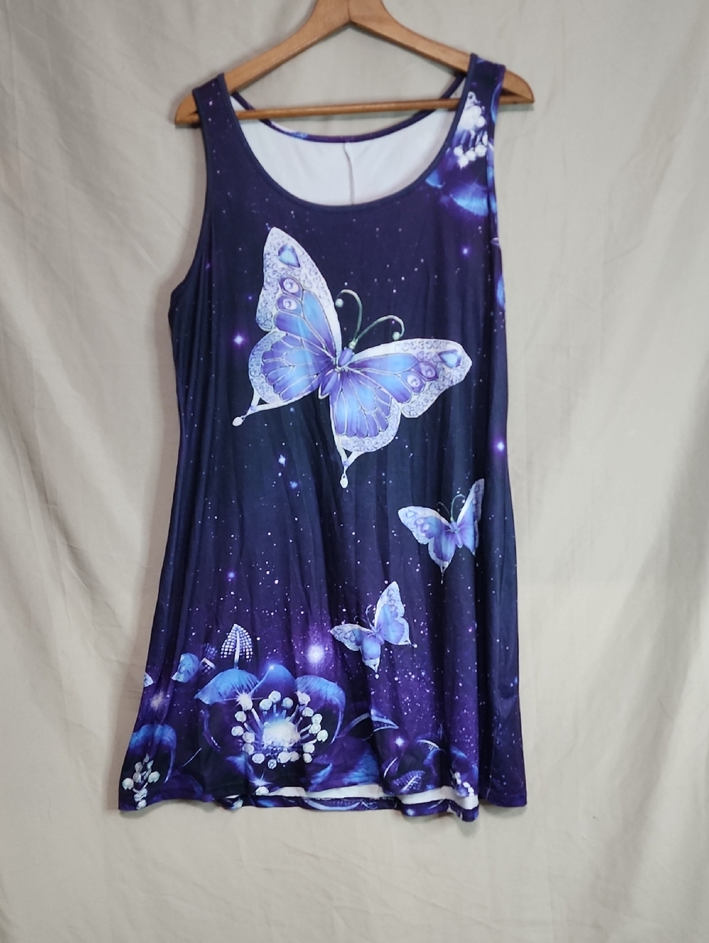 Butterfly Print Sleeveless A-Line Dress in Purple